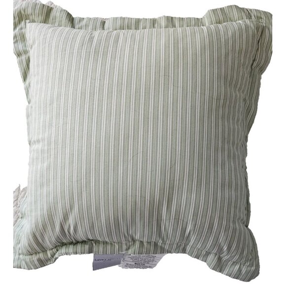 Vtg. Laura Ashley 16" Accent Pillow, Green White Stripe Decorative Throw Cushion - Picture 1 of 6